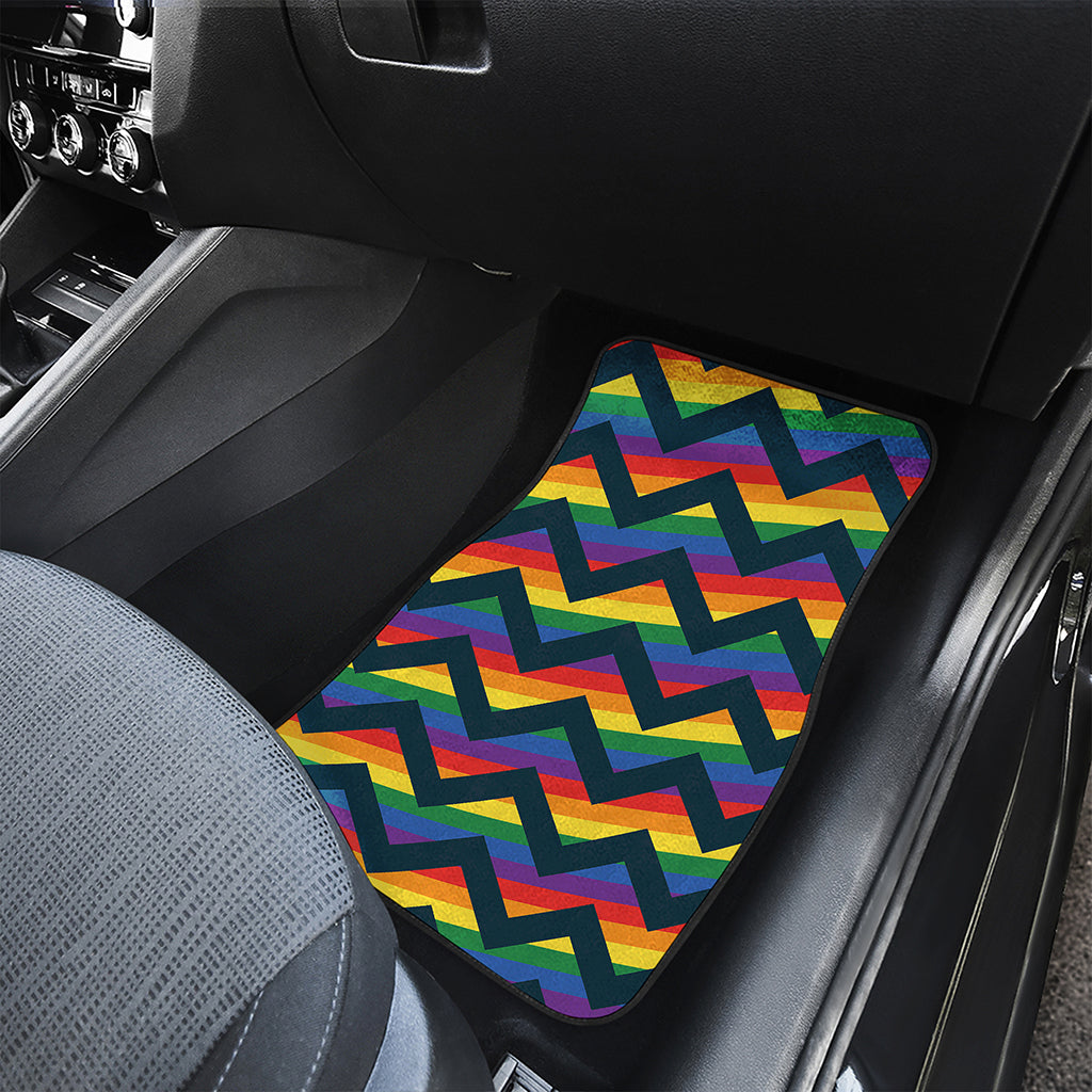 LGBT Pride Rainbow Chevron Pattern Print Front and Back Car Floor Mats