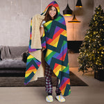 LGBT Pride Rainbow Chevron Pattern Print Hooded Blanket