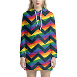 LGBT Pride Rainbow Chevron Pattern Print Hoodie Dress