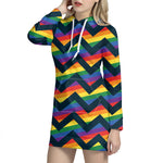LGBT Pride Rainbow Chevron Pattern Print Hoodie Dress