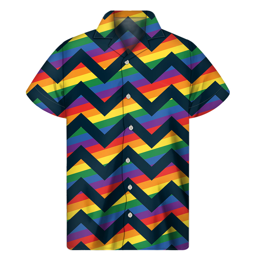 LGBT Pride Rainbow Chevron Pattern Print Men's Short Sleeve Shirt