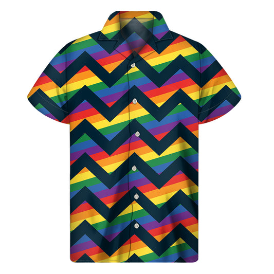 LGBT Pride Rainbow Chevron Pattern Print Men's Short Sleeve Shirt