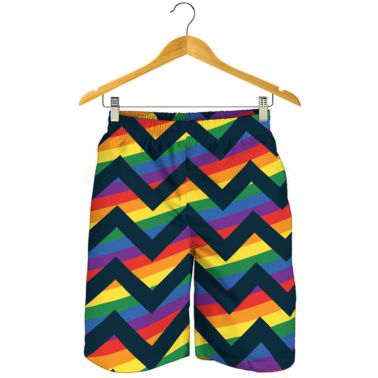 LGBT Pride Rainbow Chevron Pattern Print Men's Shorts
