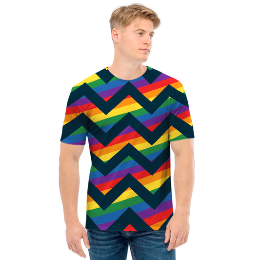 LGBT Pride Rainbow Chevron Pattern Print Men's T-Shirt