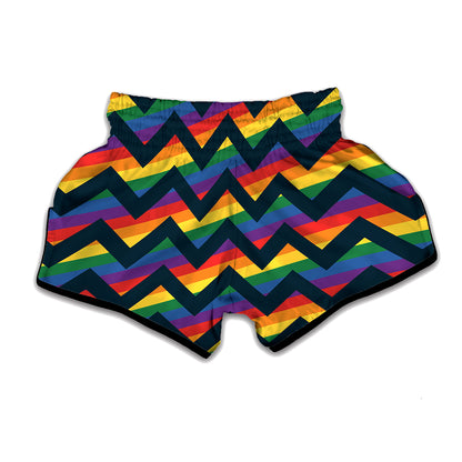 LGBT Pride Rainbow Chevron Pattern Print Muay Thai Boxing Shorts