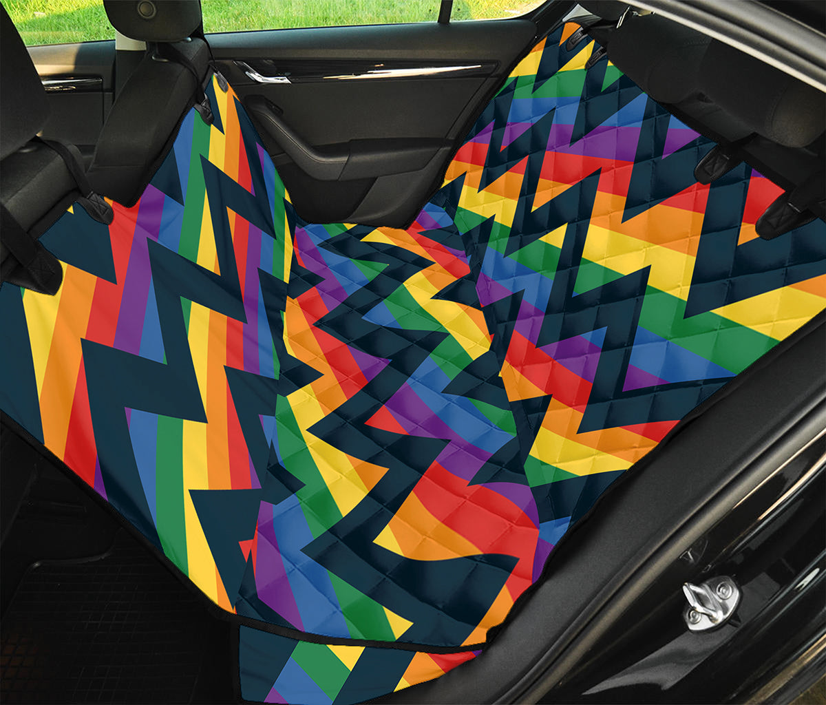 LGBT Pride Rainbow Chevron Pattern Print Pet Car Back Seat Cover