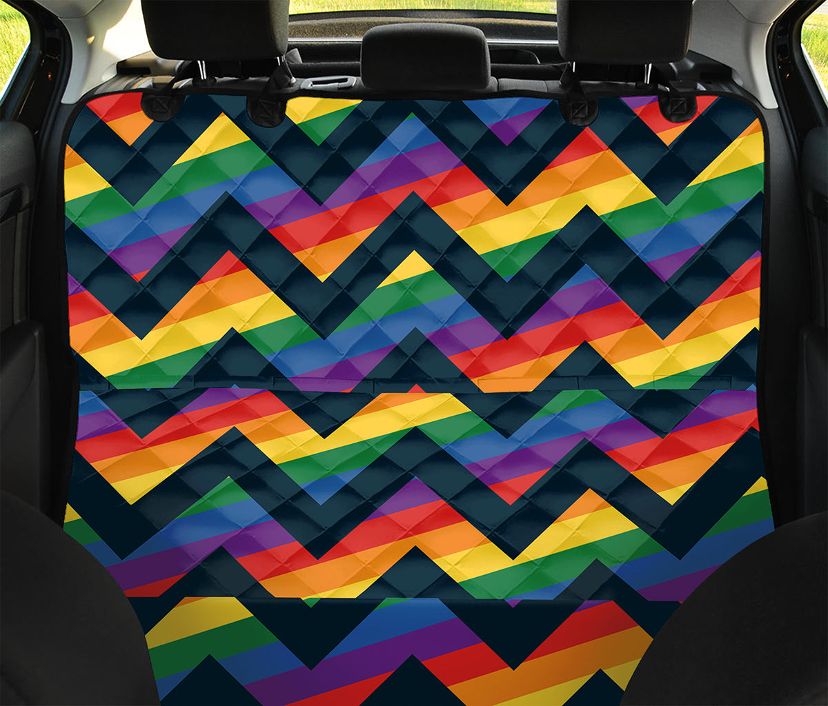 LGBT Pride Rainbow Chevron Pattern Print Pet Car Back Seat Cover