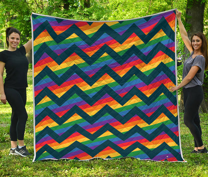 LGBT Pride Rainbow Chevron Pattern Print Quilt