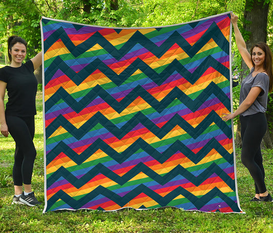 LGBT Pride Rainbow Chevron Pattern Print Quilt