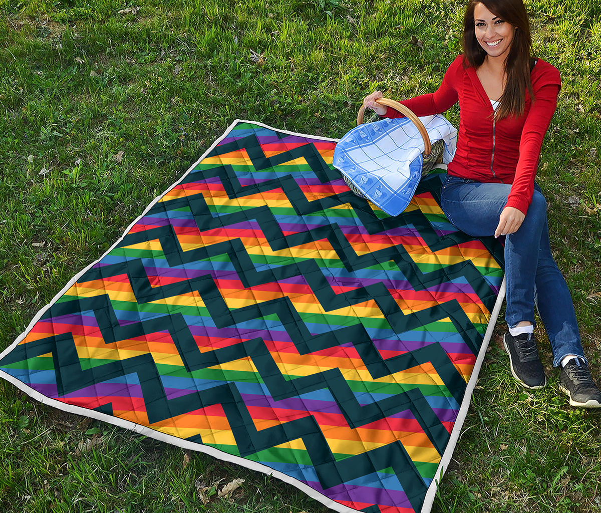 LGBT Pride Rainbow Chevron Pattern Print Quilt