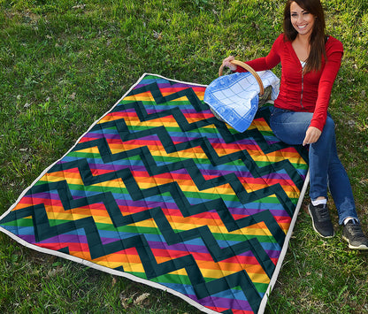 LGBT Pride Rainbow Chevron Pattern Print Quilt