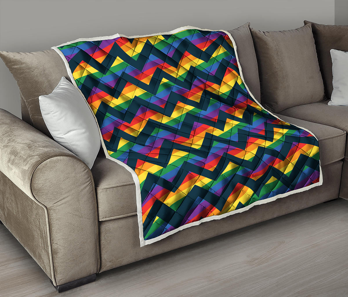 LGBT Pride Rainbow Chevron Pattern Print Quilt