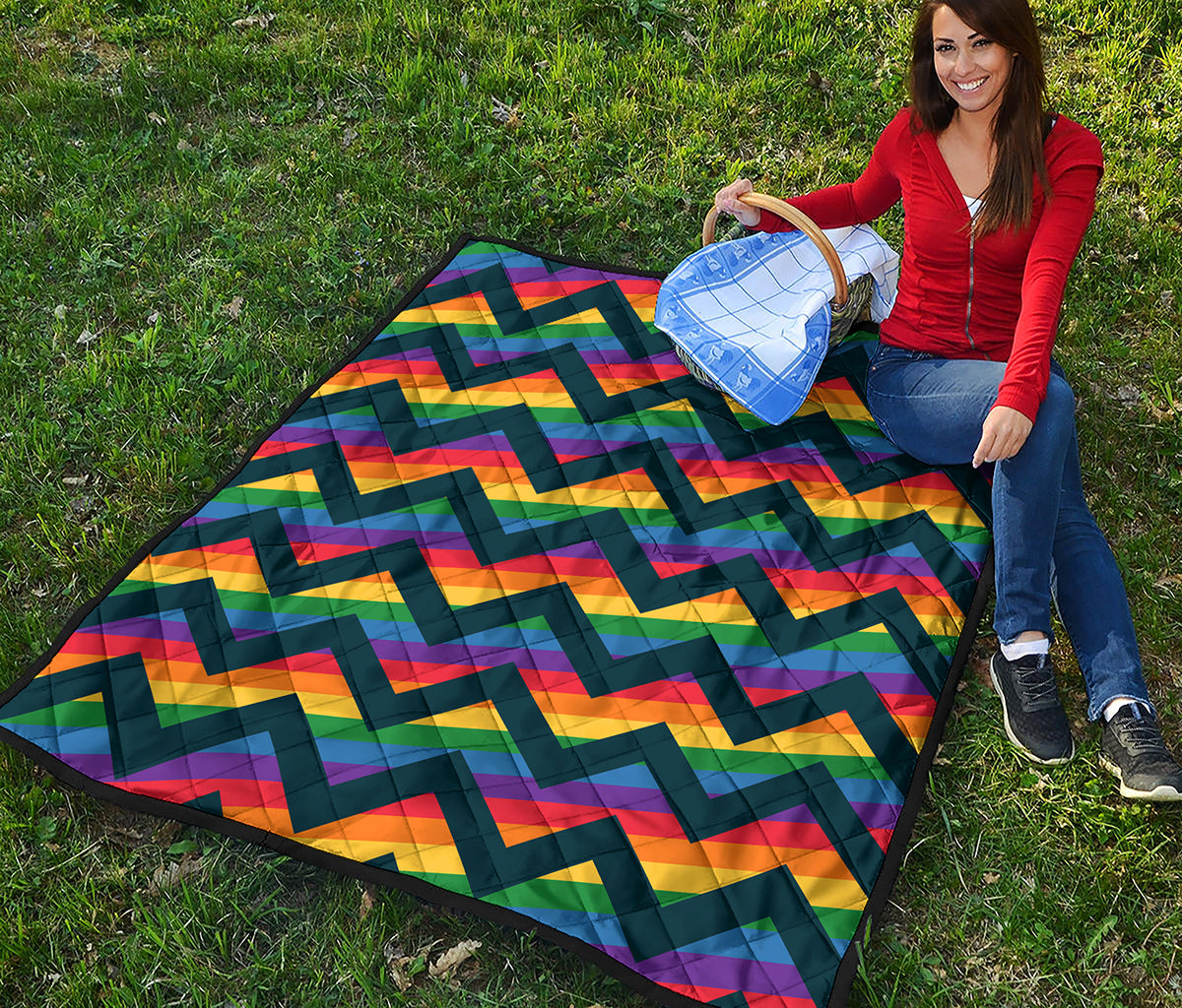 LGBT Pride Rainbow Chevron Pattern Print Quilt