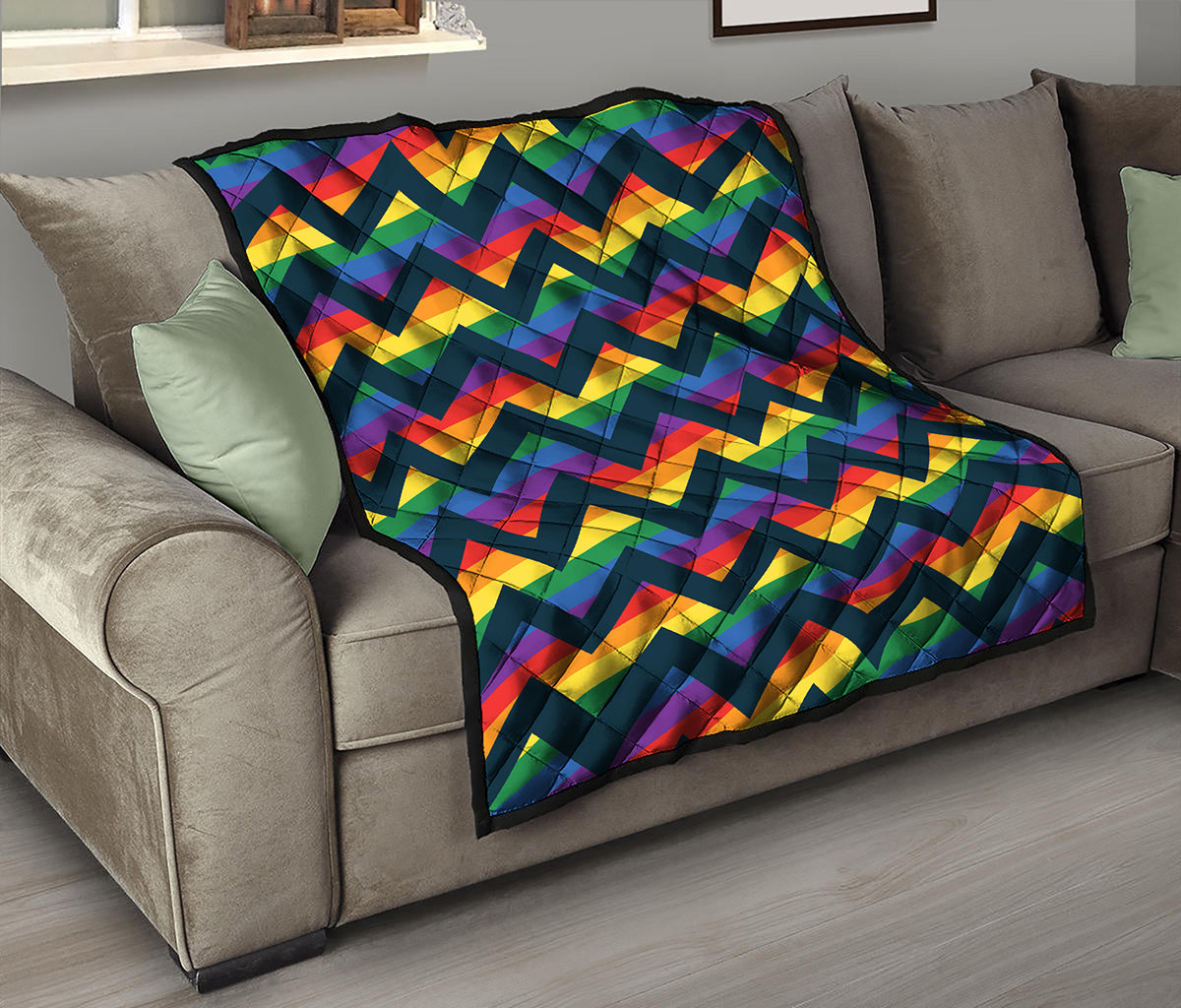 LGBT Pride Rainbow Chevron Pattern Print Quilt