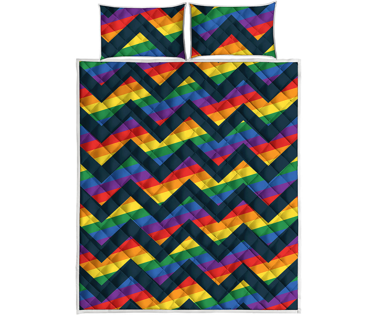 LGBT Pride Rainbow Chevron Pattern Print Quilt Bed Set