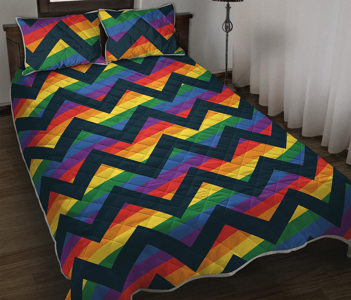 LGBT Pride Rainbow Chevron Pattern Print Quilt Bed Set