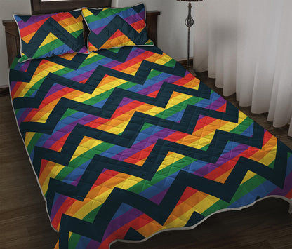 LGBT Pride Rainbow Chevron Pattern Print Quilt Bed Set