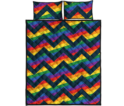 LGBT Pride Rainbow Chevron Pattern Print Quilt Bed Set