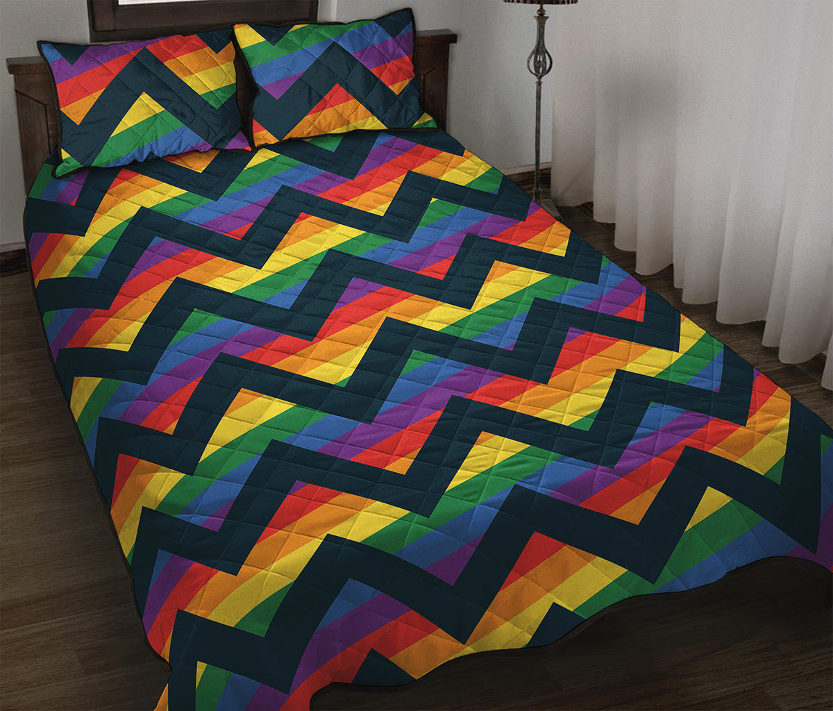 LGBT Pride Rainbow Chevron Pattern Print Quilt Bed Set