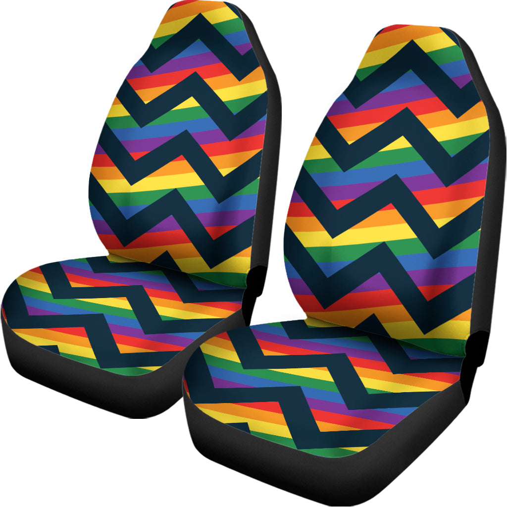 LGBT Pride Rainbow Chevron Pattern Print Universal Fit Car Seat Covers