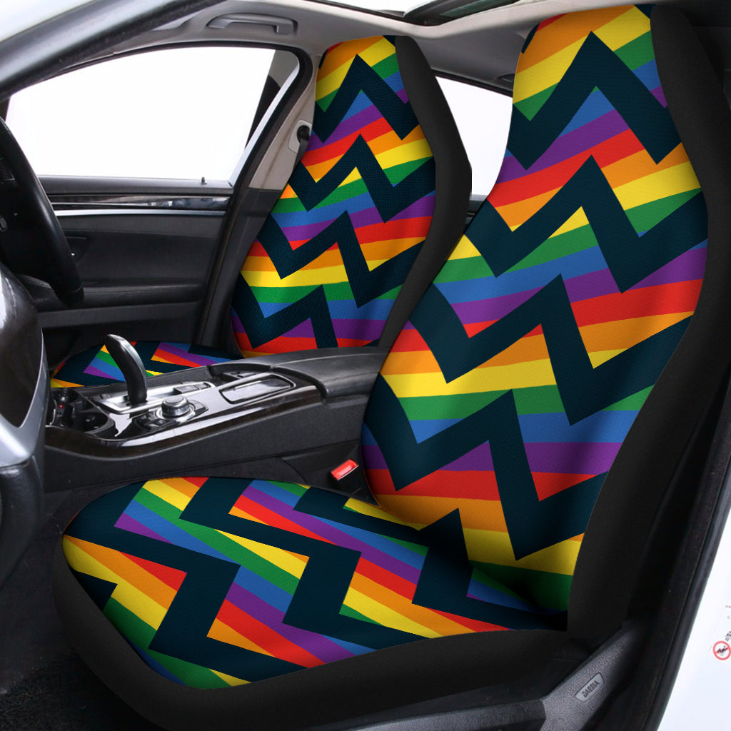 LGBT Pride Rainbow Chevron Pattern Print Universal Fit Car Seat Covers