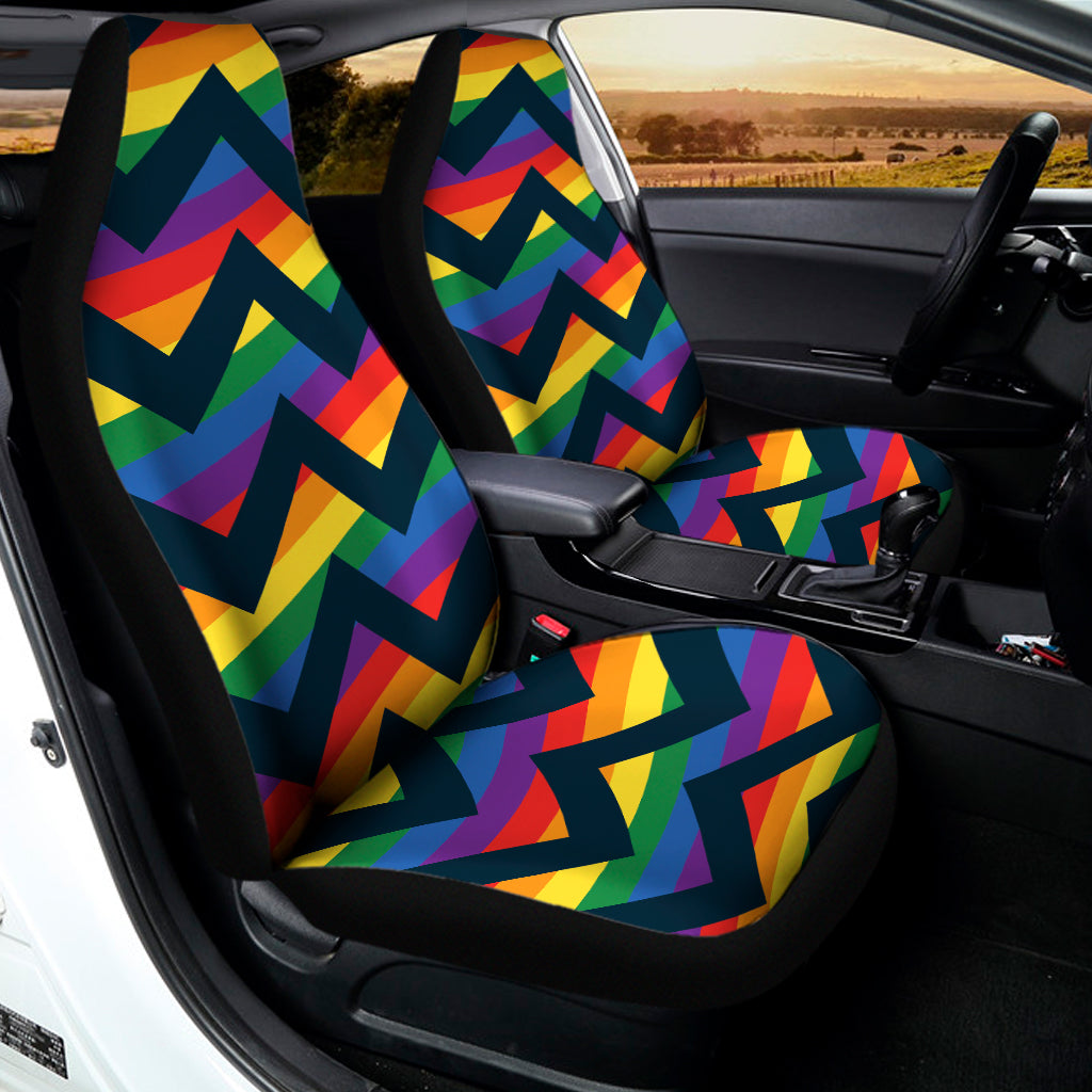 LGBT Pride Rainbow Chevron Pattern Print Universal Fit Car Seat Covers