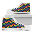 LGBT Pride Rainbow Chevron Pattern Print White High Top Sneakers