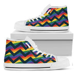 LGBT Pride Rainbow Chevron Pattern Print White High Top Shoes