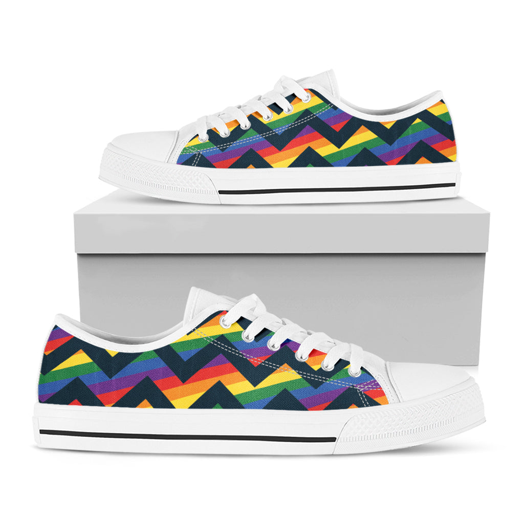 LGBT Pride Rainbow Chevron Pattern Print White Low Top Shoes