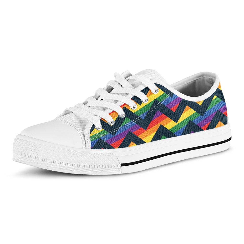 LGBT Pride Rainbow Chevron Pattern Print White Low Top Shoes