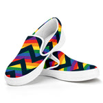 LGBT Pride Rainbow Chevron Pattern Print White Slip On Shoes