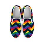 LGBT Pride Rainbow Chevron Pattern Print White Slip On Shoes