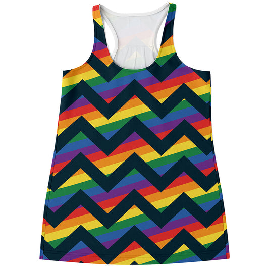 LGBT Pride Rainbow Chevron Pattern Print Women's Racerback Tank Top