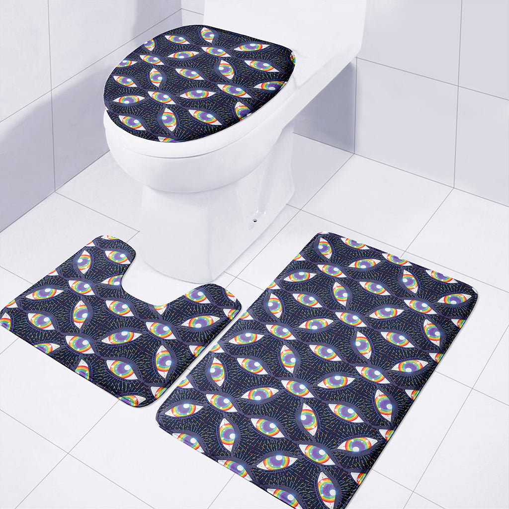 LGBT Pride Rainbow Eyes Pattern Print 3 Piece Bath Mat Set