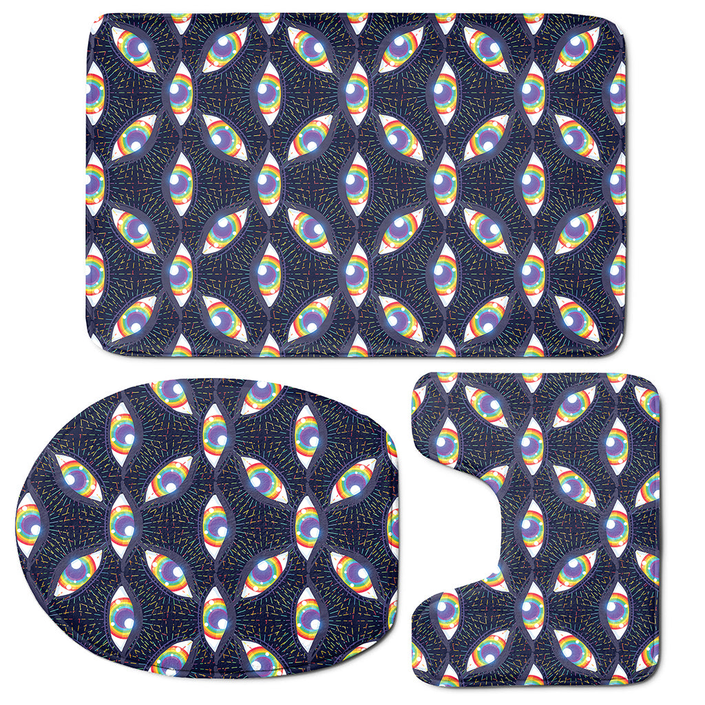 LGBT Pride Rainbow Eyes Pattern Print 3 Piece Bath Mat Set