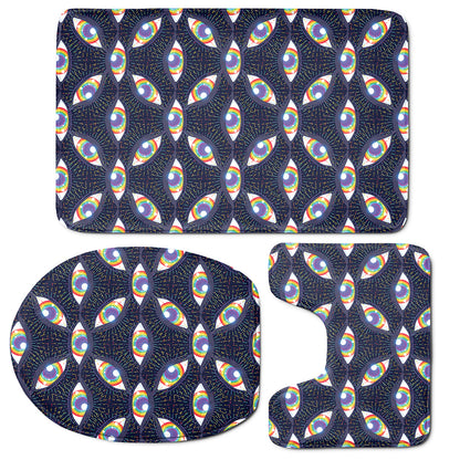 LGBT Pride Rainbow Eyes Pattern Print 3 Piece Bath Mat Set