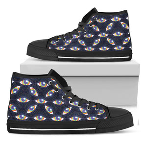 LGBT Pride Rainbow Eyes Pattern Print Black High Top Shoes