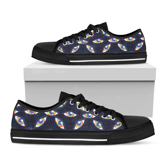 LGBT Pride Rainbow Eyes Pattern Print Black Low Top Shoes
