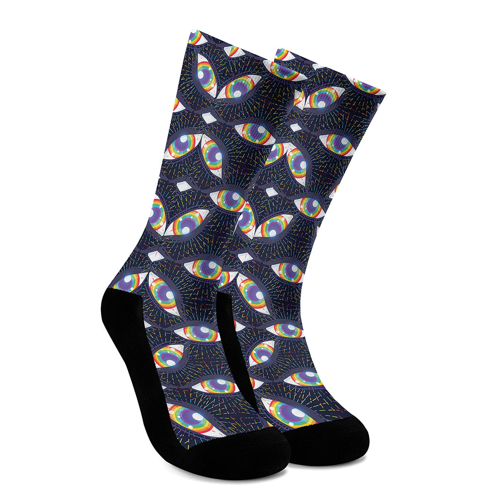 LGBT Pride Rainbow Eyes Pattern Print Crew Socks