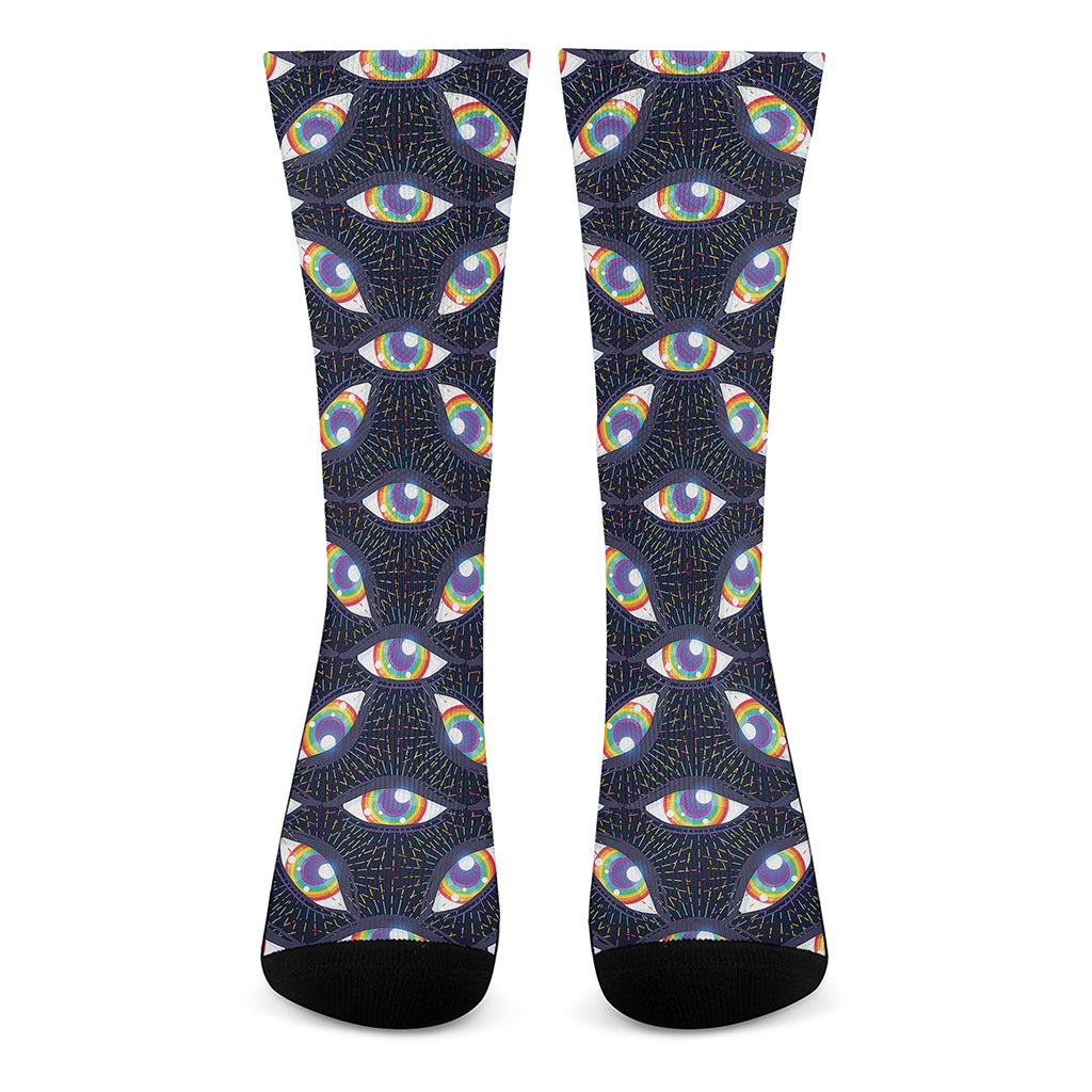 LGBT Pride Rainbow Eyes Pattern Print Crew Socks
