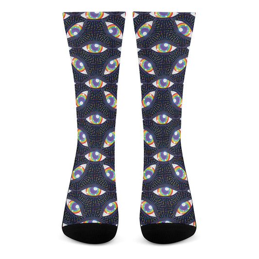 LGBT Pride Rainbow Eyes Pattern Print Crew Socks