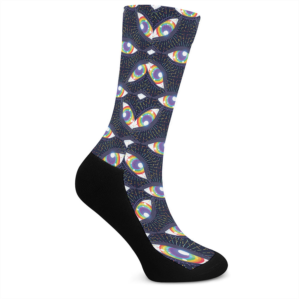 LGBT Pride Rainbow Eyes Pattern Print Crew Socks