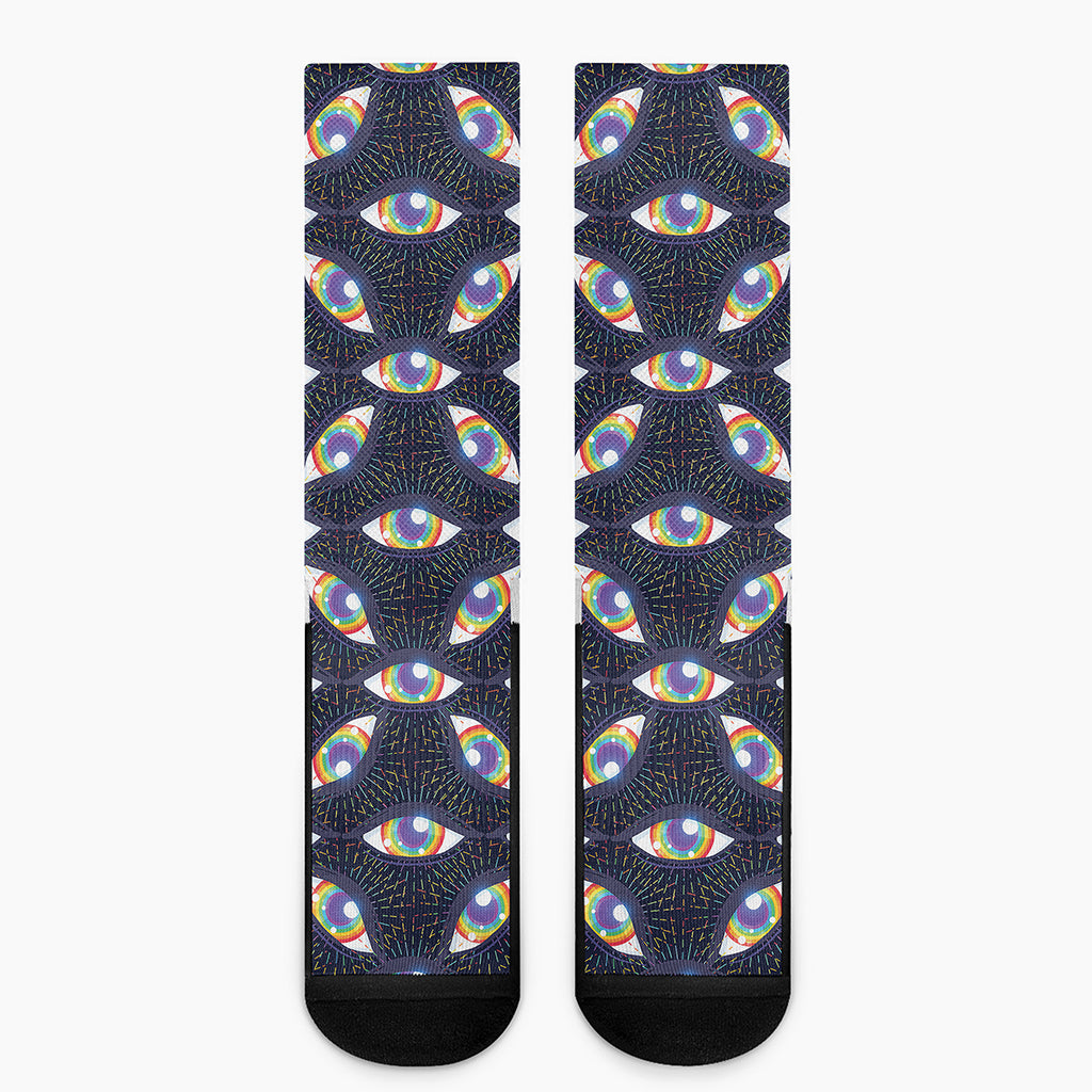 LGBT Pride Rainbow Eyes Pattern Print Crew Socks