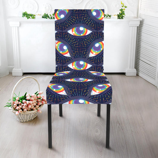 LGBT Pride Rainbow Eyes Pattern Print Dining Chair Slipcover