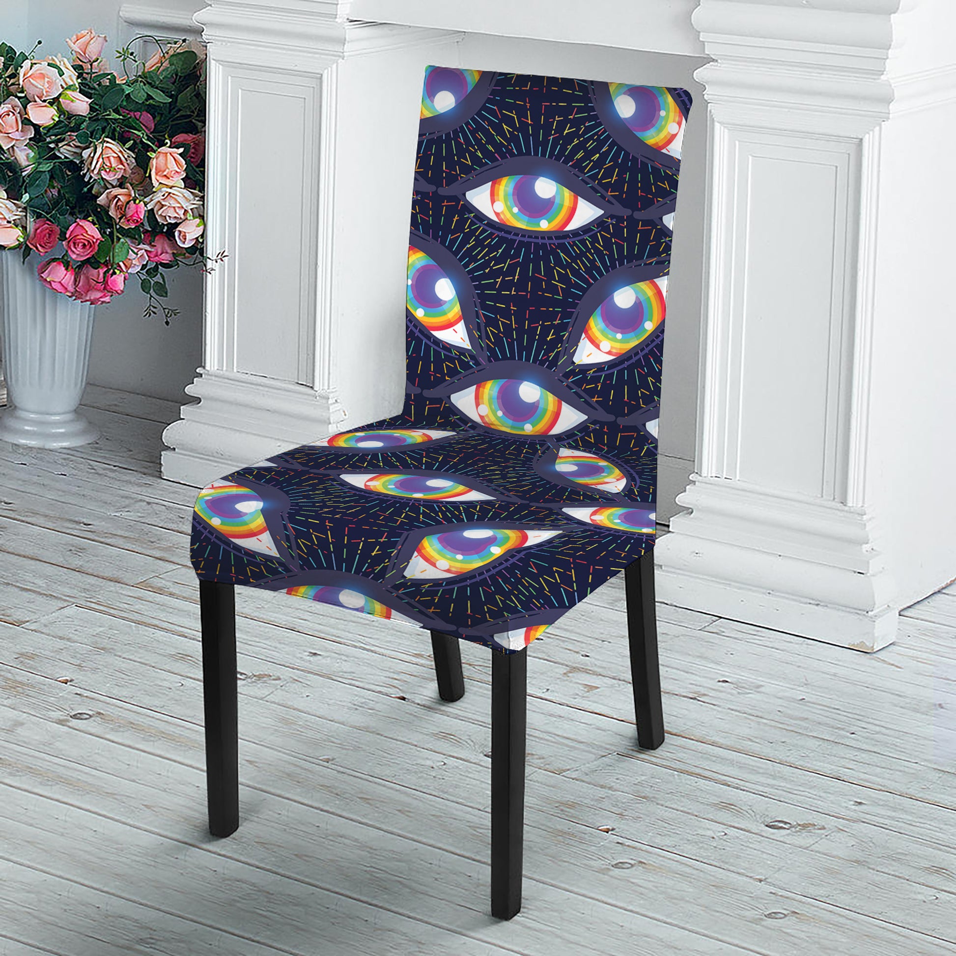 LGBT Pride Rainbow Eyes Pattern Print Dining Chair Slipcover
