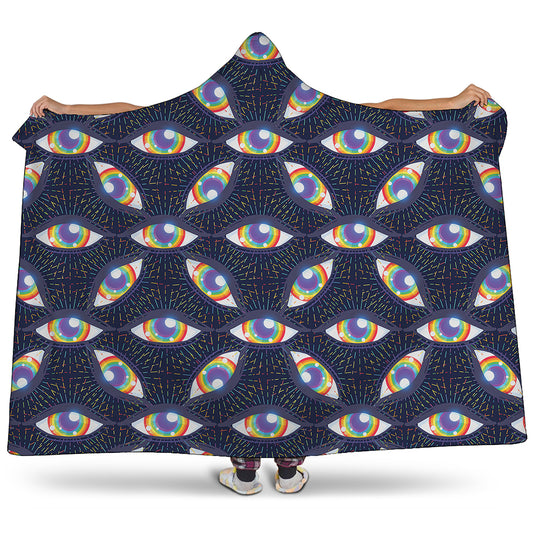 LGBT Pride Rainbow Eyes Pattern Print Hooded Blanket
