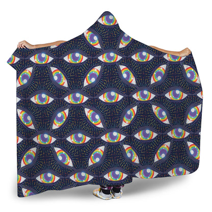 LGBT Pride Rainbow Eyes Pattern Print Hooded Blanket