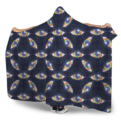 LGBT Pride Rainbow Eyes Pattern Print Hooded Blanket