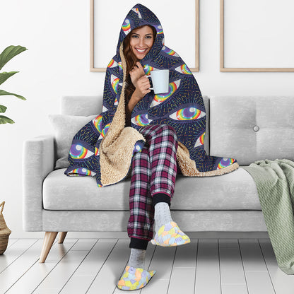 LGBT Pride Rainbow Eyes Pattern Print Hooded Blanket