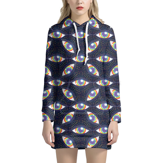 LGBT Pride Rainbow Eyes Pattern Print Hoodie Dress